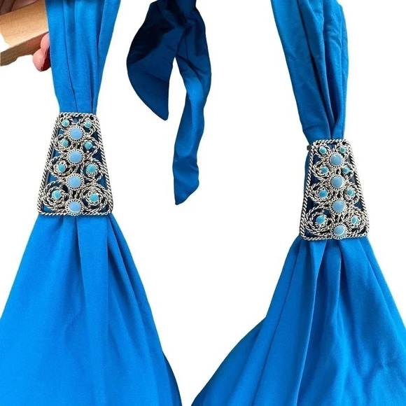 Coco contours 34C turquoise blue‎ jeweled halter neck ruched bra-size swimsuit - Picture 4 of 7